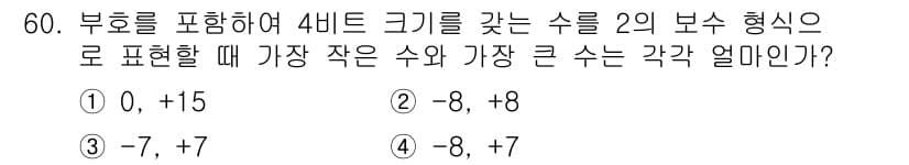 컴퓨터시스템기사(A형) 2015년 60번 - 4비트의 2의 보수 형태에서는 첫 번째 비트가 부호 비트로 사용됩니다. ... 에 관한 핵심 기출문제