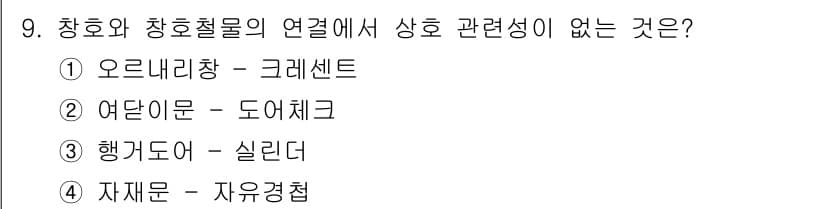 전산응용건축제도기능사 2015년 9번 - 정답이 '2'인 이유는 여단이문과 도어체크가 일반적으로 창호와 연결되는 ... 에 관한 핵심 기출문제