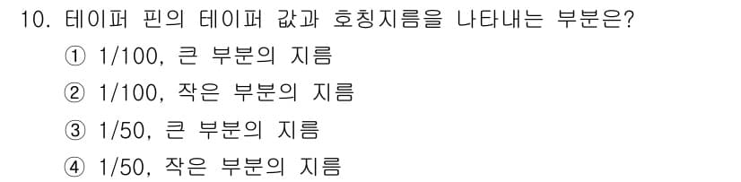 전산응용기계제도기능사 2015년 10번 - 테이퍼 핀의 테이퍼 값과 호칭 지름은 해당 핀의 치수를 나타내는 중요한 ... 에 관한 핵심 기출문제