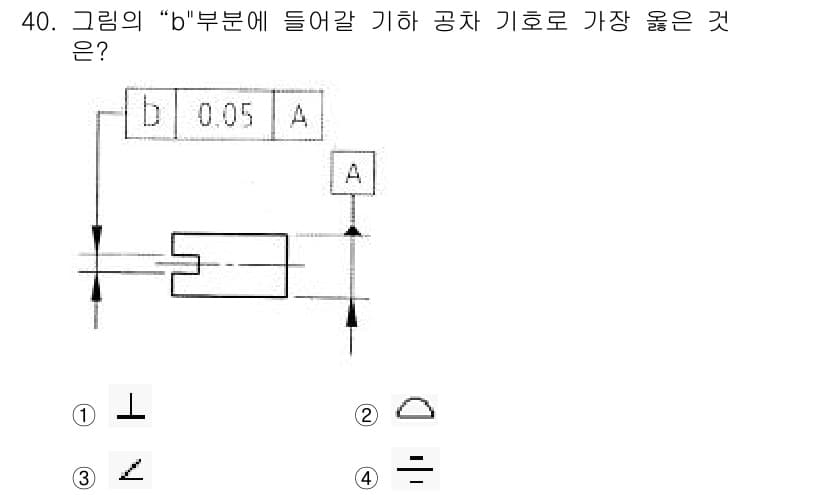 전산응용기계제도기능사 2015년 40번 - 주어진 문제에서 "b" 부분에 들어갈 기호는 깔때기 형상을 나타내는 구조... 에 관한 핵심 기출문제
