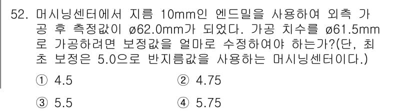 컴퓨터응용밀링기능사 2015년 52번 - 정답과 핵심 포인트를 검수 중인 기출문제