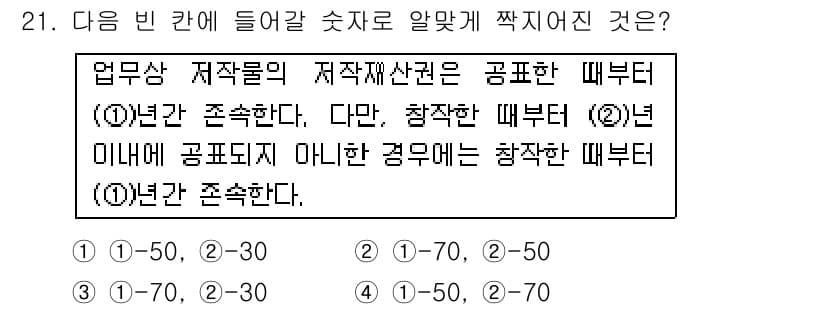인터넷정보관리사_2급 2015년 21번 - 문제의 문맥은 저작물의 저작재산권에 대한 내용을 다루고 있습니다. 첫 번... 에 관한 핵심 기출문제