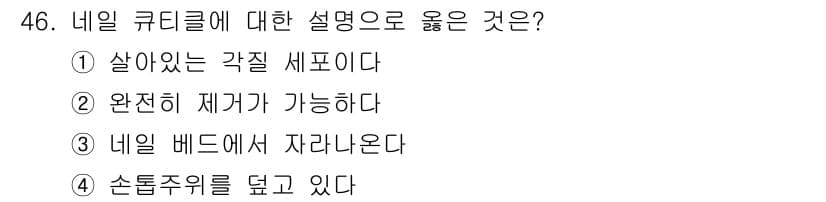 미용사(네일) 2015년 46번 - 정답과 핵심 포인트를 검수 중인 기출문제