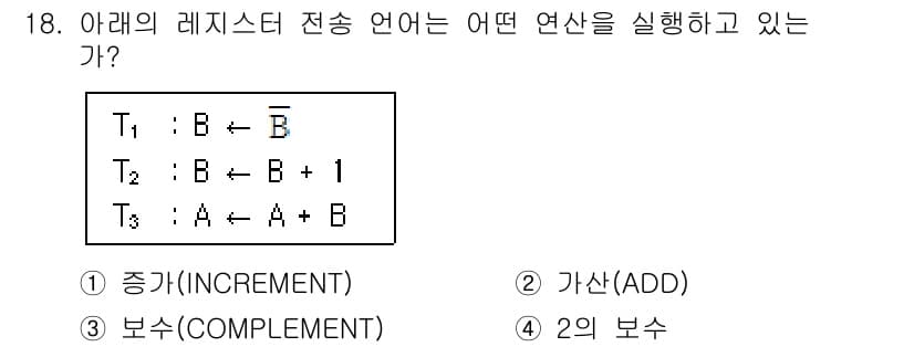 임베디드기능사 2015년 18번 - 주어진 레지스터 전송 언어에서 T2는 B에 1을 더하는 연산을 수행하고 ... 에 관한 핵심 기출문제