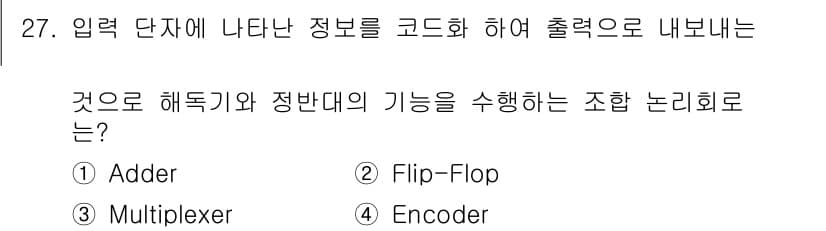 임베디드기능사 2016년 27번 - 정답은 '3. Multiplexer'입니다. 멀티플렉서는 여러 입력 신호... 에 관한 핵심 기출문제