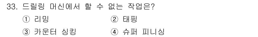 컴퓨터응용선반기능사 2016년 33번 - 드릴링 머신은 주로 구멍을 뚫는 작업에 사용되며, 리밍과 테핑은 각각 구... 에 관한 핵심 기출문제