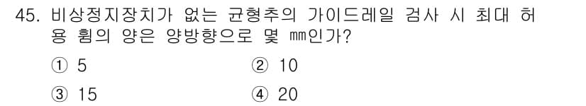 승강기기능사 2016년 45번 - 비상정지장치가 없는 규형주의 가이드레일 검사는 일반적으로 안전을 위해 연... 에 관한 핵심 기출문제