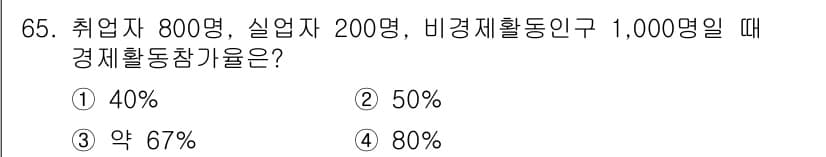 직업상담사_2급_필기 2016년 65번 - 경제활동참가율은 경제활동인구를 전체 인구로 나눈 비율입니다. 여기서 경제... 에 관한 핵심 기출문제