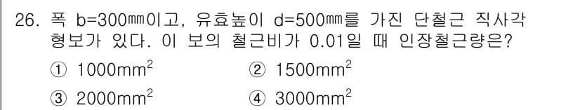 전산응용토목제도기능사 2015년 26번 - 주어진 문제에서 유효 높이 \( d = 500 \, \text{mm} \... 에 관한 핵심 기출문제