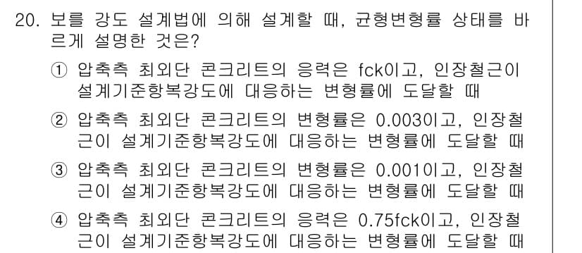 전산응용토목제도기능사 2016년 20번 - . 

해설: 약적축 최대 콘크리트의 응력이 fck일 때, 인장철근이 설... 에 관한 핵심 기출문제
