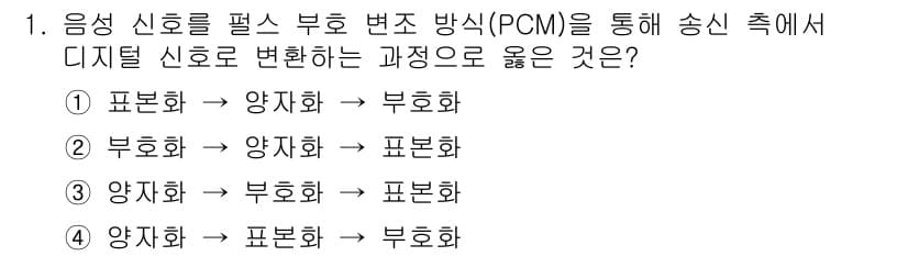전파전자기능사(구) 2015년 1번 - 문제에서 언급한 PCM(펄스 부호 변조)은 아날로그 신호를 디지털 신호로... 에 관한 핵심 기출문제