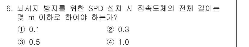 신재생에너지발전설비기능사 2015년 6번 - SPD(Surge Protective Device)의 설치 시 접속 도체... 에 관한 핵심 기출문제