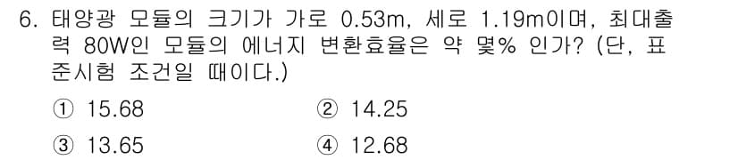신재생에너지발전설비기능사 2016년 6번 - 정답과 핵심 포인트를 검수 중인 기출문제