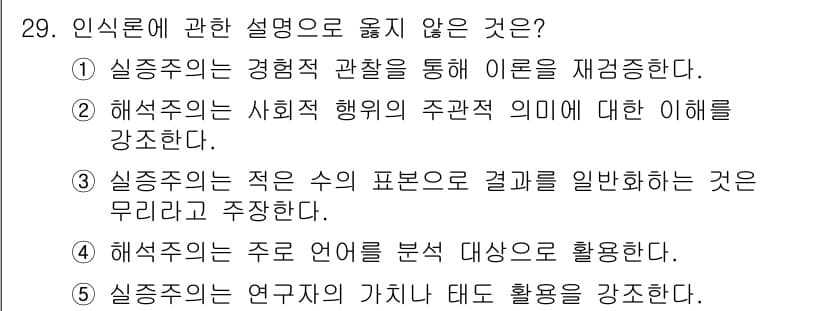 사회복지사_1급(1교시) 2015년 29번 - 실증주의의 연구자는 가치를 중립적으로 접근해야 하며, 연구의 결과에 주관... 에 관한 핵심 기출문제