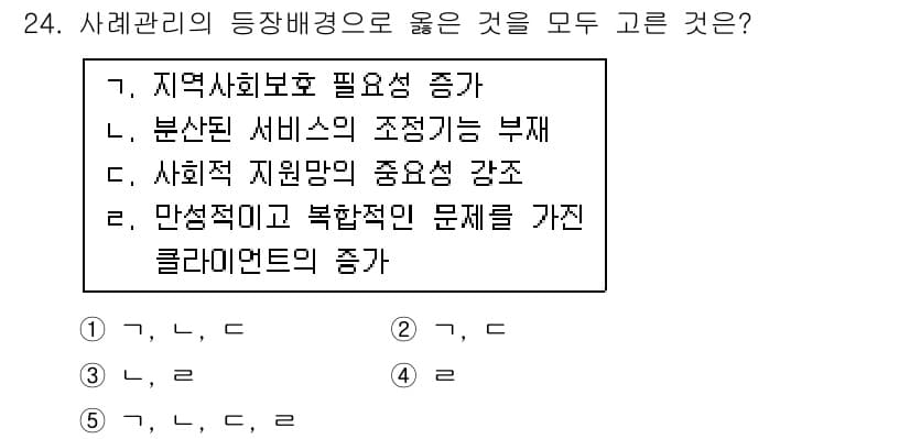 사회복지사_1급(2교시)(구) 2015년 24번 - 정답과 핵심 포인트를 검수 중인 기출문제