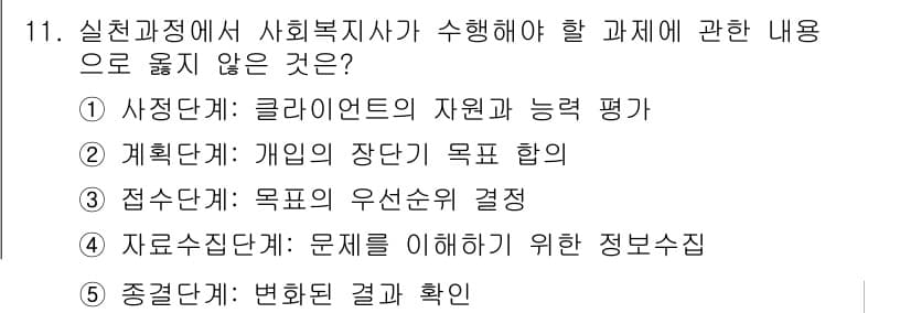 사회복지사_1급(2교시)(구) 2016년 11번 - 정답과 핵심 포인트를 검수 중인 기출문제