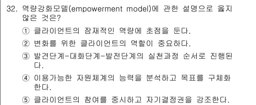 사회복지사_1급(2교시) 2016년 32번 - 정답과 핵심 포인트를 검수 중인 기출문제