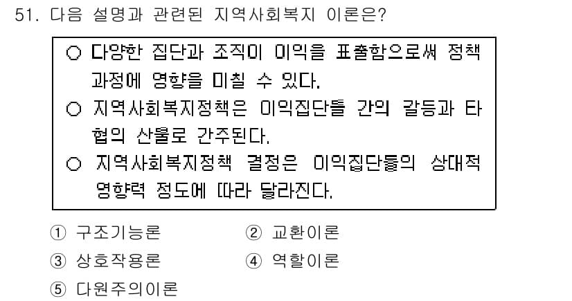 사회복지사_1급(2교시)(구) 2017년 51번 - . 지역사회복지정책 결정은 다양한 집단과 조직의 이해관계를 반영하므로, ... 에 관한 핵심 기출문제