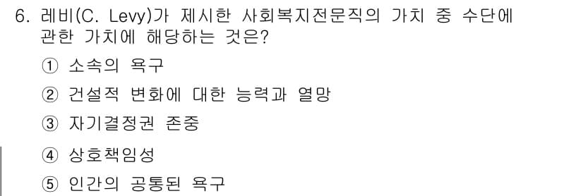 사회복지사_1급(2교시)(구) 2017년 6번 - 정답과 핵심 포인트를 검수 중인 기출문제
