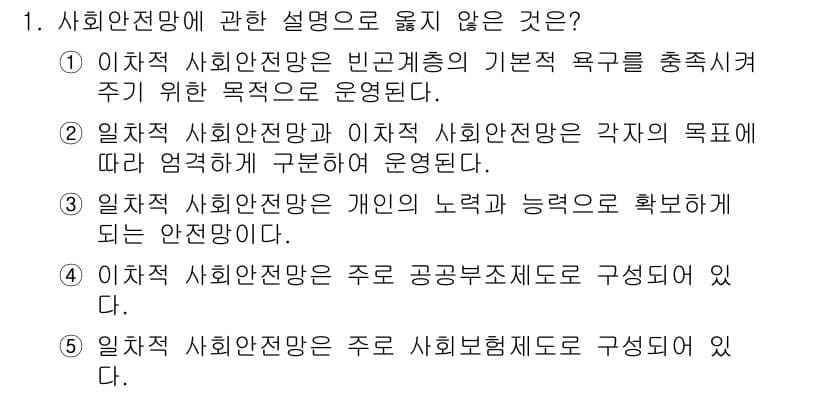사회복지사_1급(3교시)(구) 2017년 1번 - 정답과 핵심 포인트를 검수 중인 기출문제