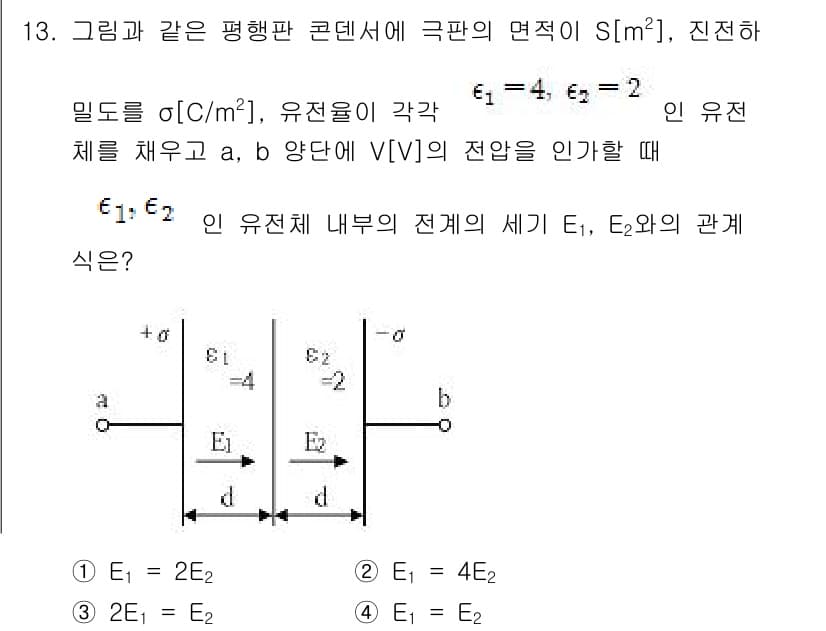 전기기사 2016년 13번 - 전기장 \( \mathbf{E} \)는 전위차와 거리에 따라 정의되며, ... 에 관한 핵심 기출문제