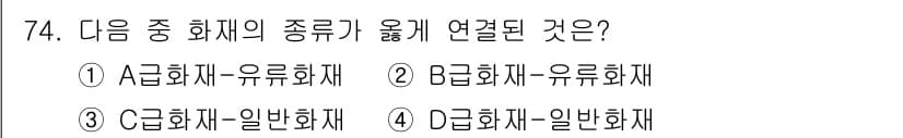 산업안전산업기사 2016년 74번 - . D급화재 - 일반화재

D급화재는 일반화재에 해당하며, 주로 금속류와... 에 관한 핵심 기출문제