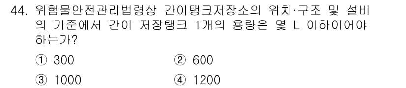 위험물산업기사 2015년 44번 - 위험물 산업기사 시험에서 간이탱크 저장소의 위치와 설비 기준에 관한 질문... 에 관한 핵심 기출문제