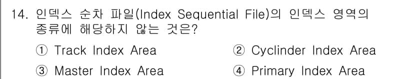 정보처리산업기사 2017년 14번 - . Master Index Area는 인덱스 순차 파일의 영역으로 사용되... 에 관한 핵심 기출문제