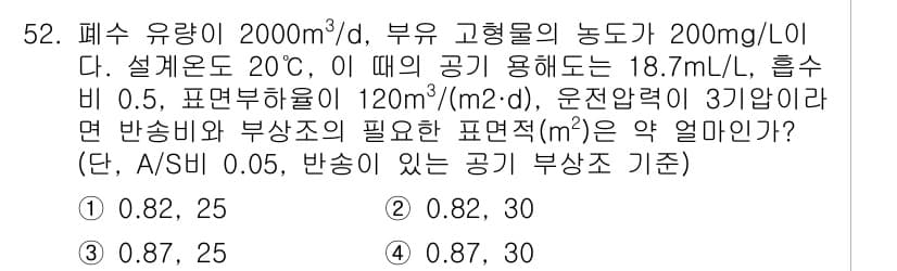 수질환경기사 2016년 54번 - 정답과 핵심 포인트를 검수 중인 기출문제