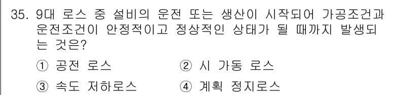 설비보전기능사 2015년 35번 - 정답은 4번 "계획 정지 로스"입니다. 이는 설비의 운전이나 생산이 중단... 에 관한 핵심 기출문제