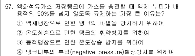가스산업기사 2015년 58번 - 액체의 체적이 줄어들거나 팽창할 때 발생하는 압력과 관련이 있으며, 온도... 에 관한 핵심 기출문제