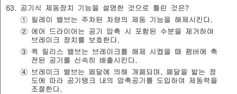 자동차정비기사 2017년 63번 - 정답과 핵심 포인트를 검수 중인 기출문제