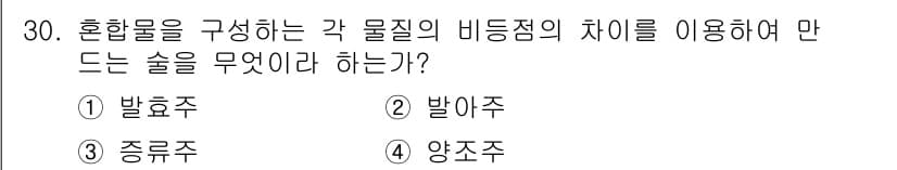 조주기능사 2016년 30번 - 정답과 핵심 포인트를 검수 중인 기출문제