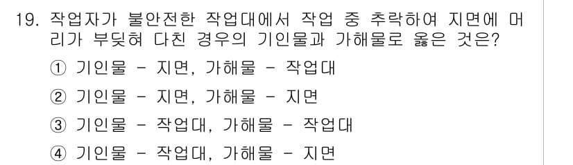 건설안전기사 2017년 19번 - 이는 '기인물'이 지면에서 '가해물'로 작용하며, 지면에 가해지는 힘이 ... 에 관한 핵심 기출문제