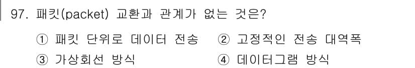 컴퓨터시스템기사(B형) 2016년 97번 - . 패킷은 네트워크에서 데이터를 전송하는 기본 단위로, 주로 전송 과정에... 에 관한 핵심 기출문제