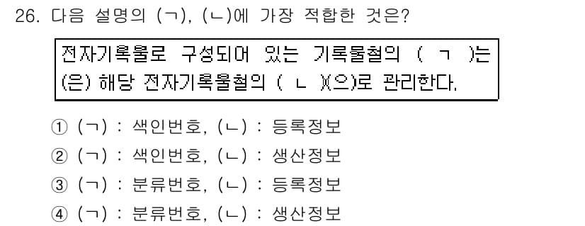 사무자동화산업기사 2017년 26번 - 전자기록물은 일반적으로 전자적 형식으로 저장되며, 기록물철의 기본 요소로... 에 관한 핵심 기출문제