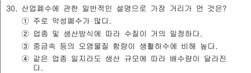 환경기능사 2016년 30번 - 정답과 핵심 포인트를 검수 중인 기출문제