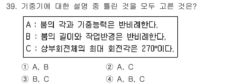지게차유사(롤러,기중기등) 2016년 39번 - 정답과 핵심 포인트를 검수 중인 기출문제