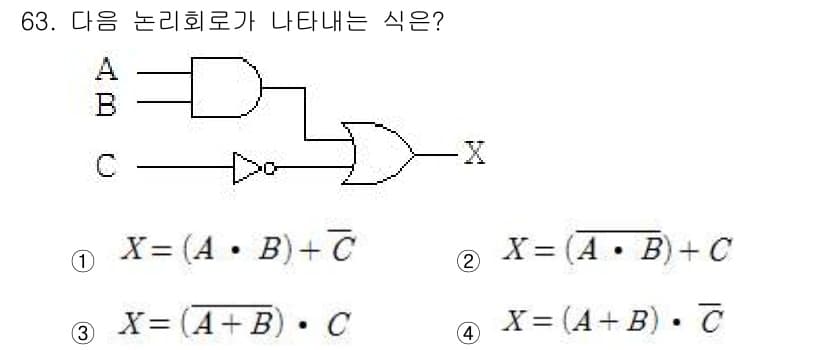 전기기사 2017년 63번 - 주어진 논리회로에서 AND, NOT, OR 게이트가 사용되고 있다. A와... 에 관한 핵심 기출문제