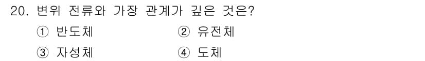 전기기사_필기 2017년 20번 - 변위 전류와 가장 깊은 관계가 있는 것은 자상체입니다. 자상체는 자기장 ... 에 관한 핵심 기출문제
