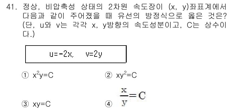일반기계기사 2017년 41번 - 주어진 두 식 \( u = -2x \)와 \( v = -2y \)에서, ... 에 관한 핵심 기출문제