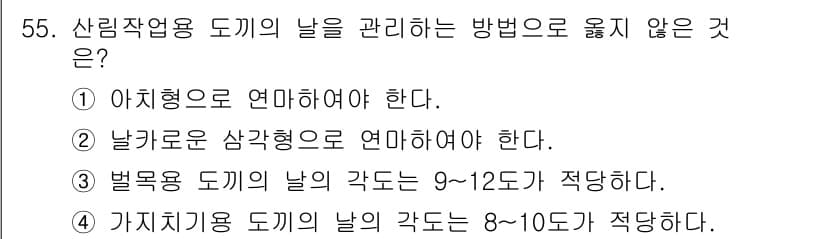 산림기능사 2016년 55번 - .  

정답인 이유는 날카로운 도끼는 상대적으로 더 높은 온도에서 사용... 에 관한 핵심 기출문제