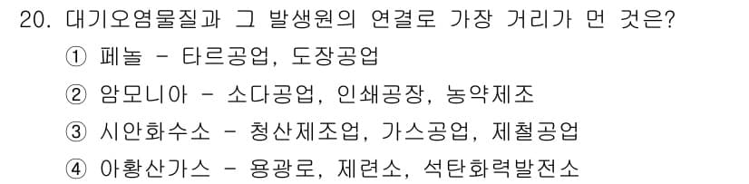 대기환경기사 2016년 20번 - 정답과 핵심 포인트를 검수 중인 기출문제