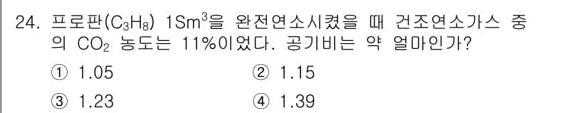 대기환경기사 2016년 24번 - 건조 연소가스에서 CO₂ 농도가 11%일 때, 이를 바탕으로 공기비를 계... 에 관한 핵심 기출문제