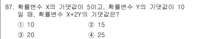사회조사분석사_2급 2016년 88번 - 문제에서 주어진 조건에 따르면, 확률변수 X의 기댓값은 50, Y의 기댓... 에 관한 핵심 기출문제