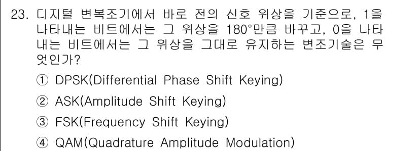 무선설비산업기사 2016년 23번 - 정답은 3. FSK(Frequency Shift Keying)입니다. F... 에 관한 핵심 기출문제