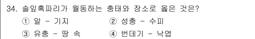 산림산업기사 2015년 34번 - 산림에서 솔잎혹파리의 주된 숙주는 주로 소나무과이며, 이 벌레는 나무의 ... 에 관한 핵심 기출문제