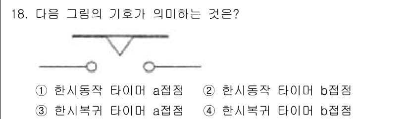 설비보전산업기사 2015년 18번 - 그림은 한시복크 타이머의 구조를 나타냅니다. a접점과 b접점의 기능은 각... 에 관한 핵심 기출문제