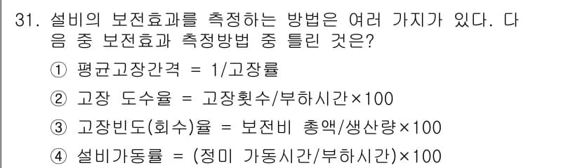 설비보전산업기사 2016년 31번 - 정답과 핵심 포인트를 검수 중인 기출문제