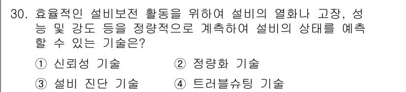 설비보전산업기사 2017년 30번 - 정답과 핵심 포인트를 검수 중인 기출문제